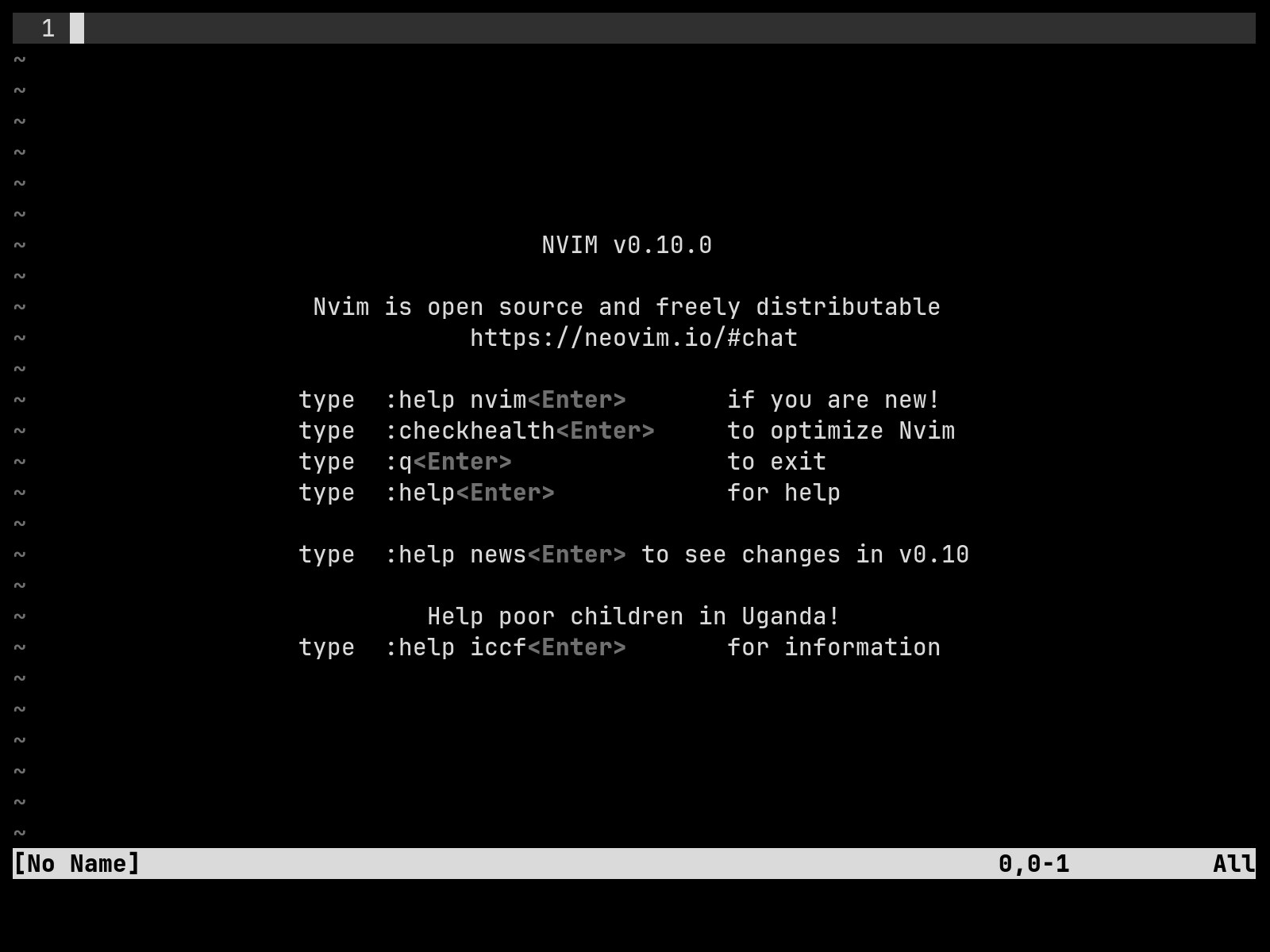 Neovim welcome screen