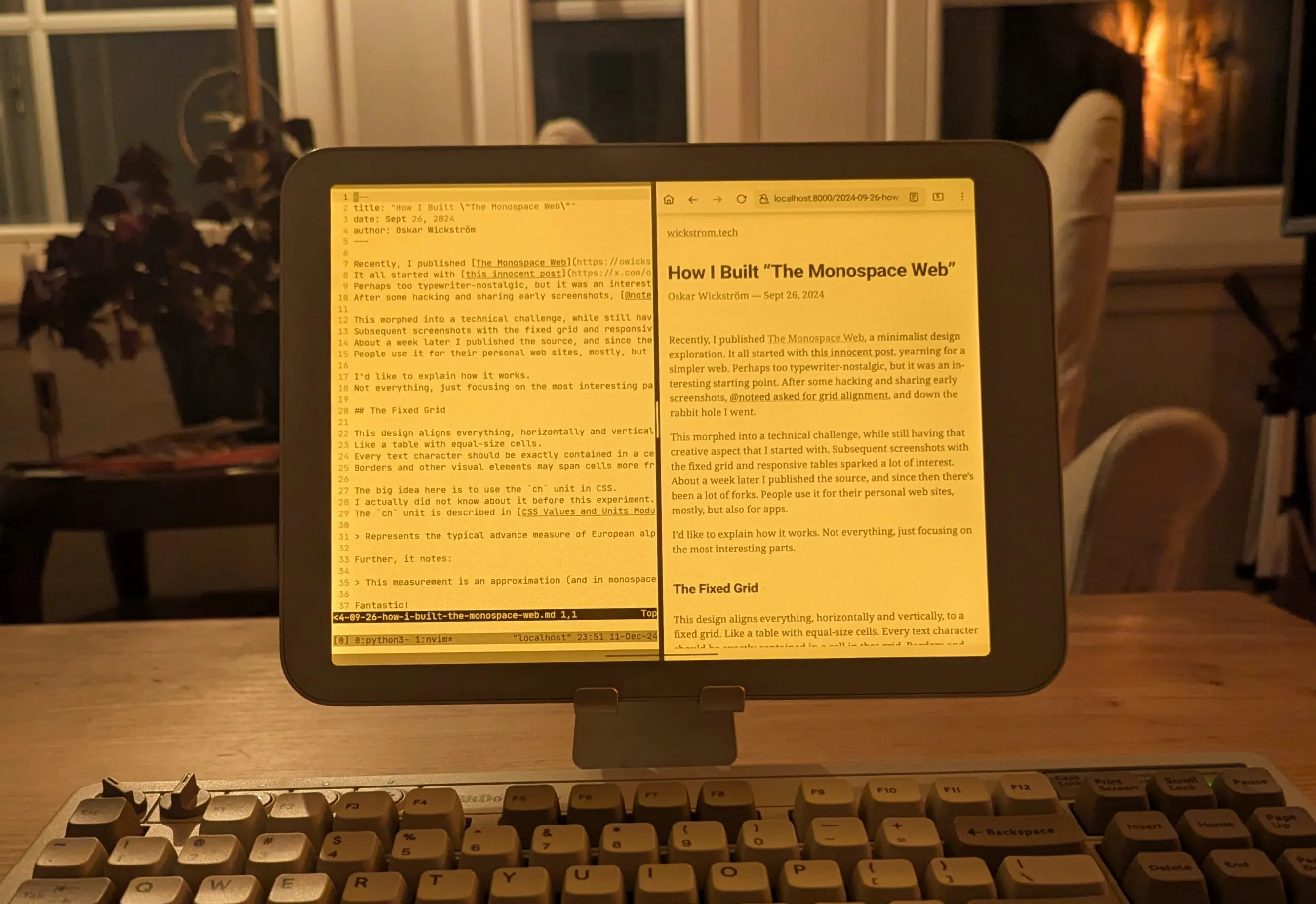 Split-screen blogging locally on the Daylight.